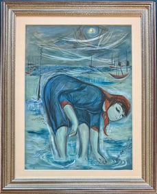 Akiko Ochi (American, 20th C) Coastal Seascape Painting "THE CLAMMER"