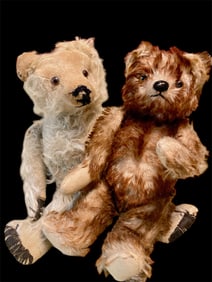 Antique Jopi Tip Mohair Teddy Bears W/ Glass Eyes, 15" & 12"