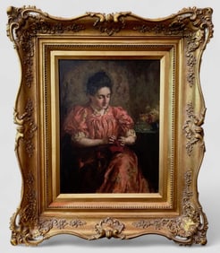 James S. King (American, 1852-1925) Lady Knitting In The Parlour