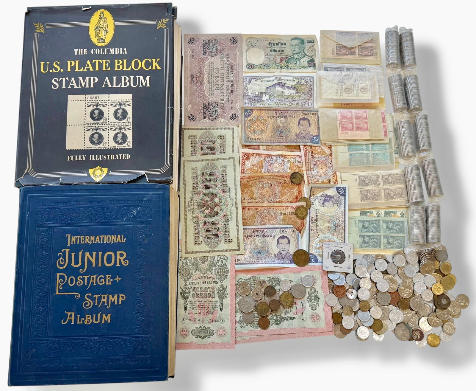 Collection of Unsorted U.S.A. STAMPS,  FOREIGN COINS and CURRENCY (2000+) (1 of 5)