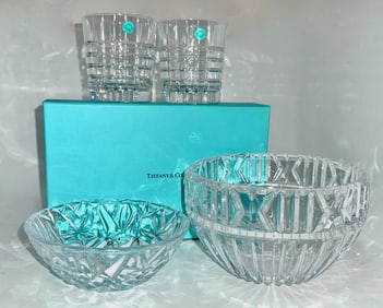 Vintage Tiffany & Co. Crystal Bowls And Pair of Crystal Whiskey Glass Set