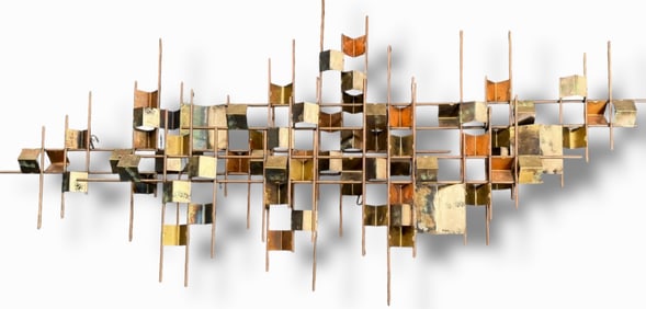 Curtis Jere (1910-2008) Signed Abstract Metal Wall Sculpture, c. 1970s 5' x 2' 3"