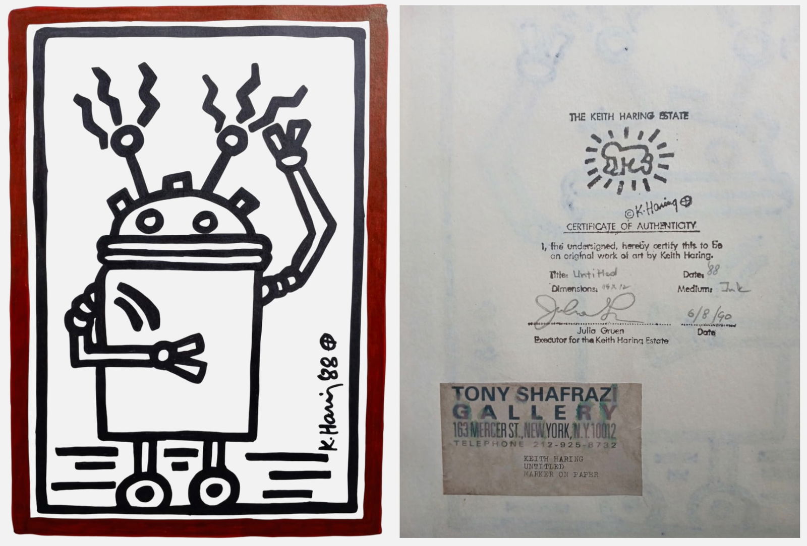 Keith Haring  (1958-1990)  Untitled  (Robot) 1988 w/ COA (1 of 5)