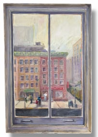 NEW YORK CITY URBAN PAINTING "HARLEM THROUGH MY WINDOW" D. WELS, 1960s