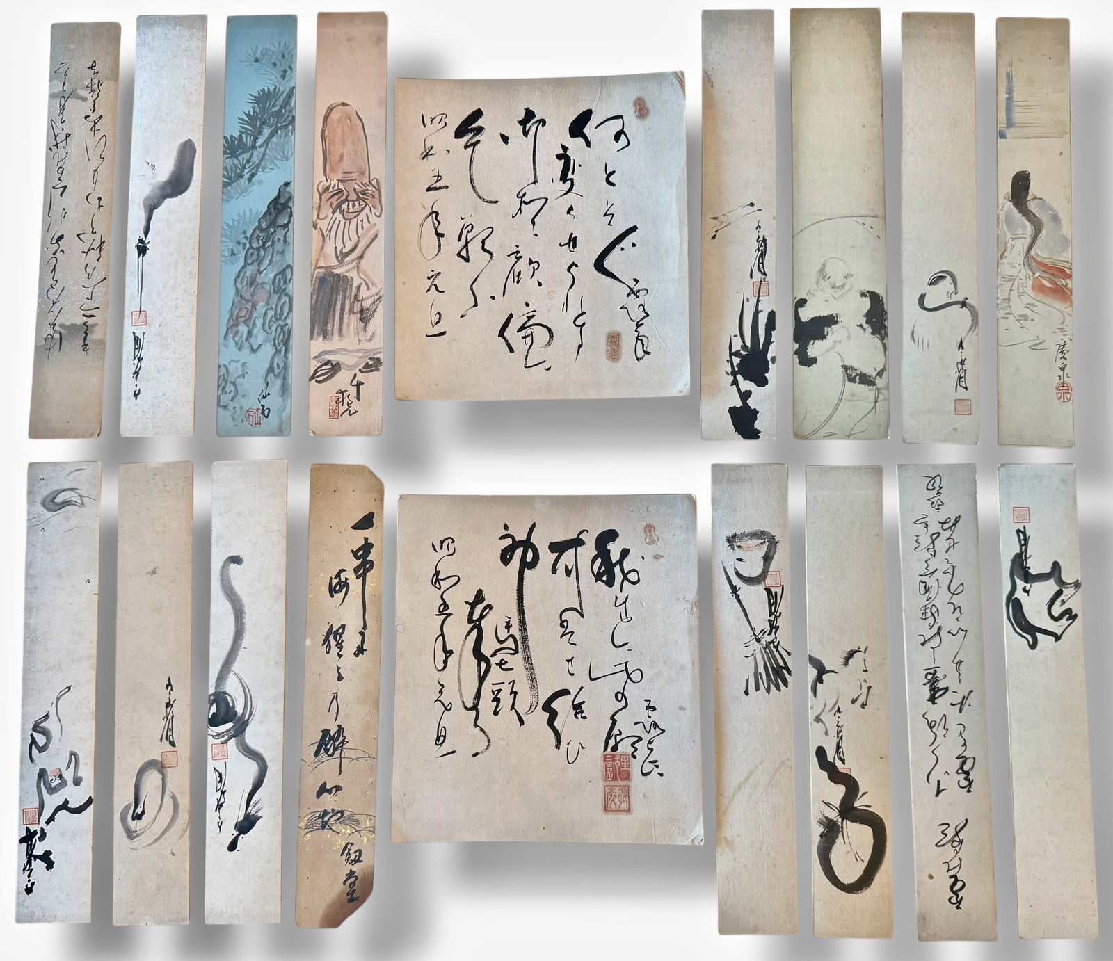 Antique Collection Of Chinese Black Ink Calligraphy On Paper,  With Red Seals  (18) (1 of 5)