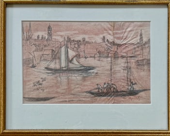 William Meyerowitz Original Harbor Drawing , Gloucester, Massachusetts, 1920s