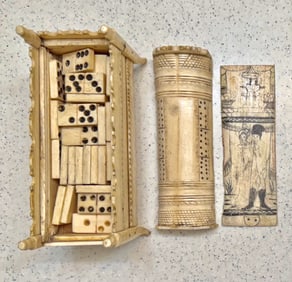 Antique Carved And Etched Chinese Dome Chest of Dominoes