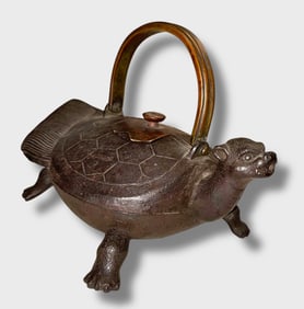 Antique Japanese Iron Tea Kettle “Minogame” Turtle Form