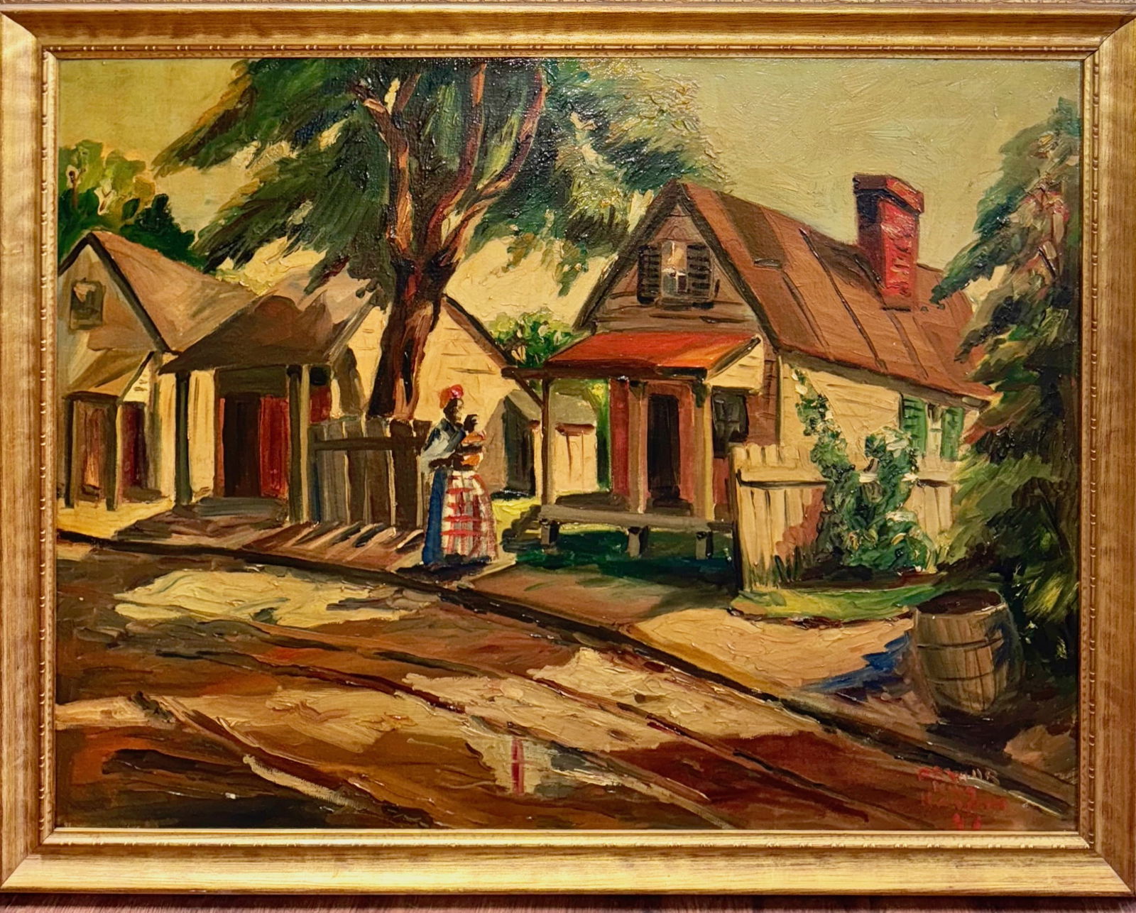 American Southern Rural Village Figurative Oil Painting,  Signed, 1941 (1 of 7)