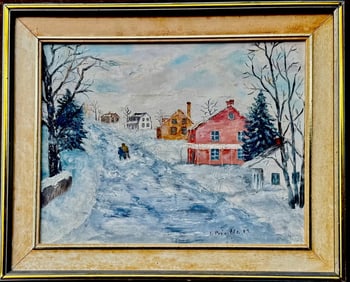 Impressionist French Winter Village Landscape Painting, Y. Previlla