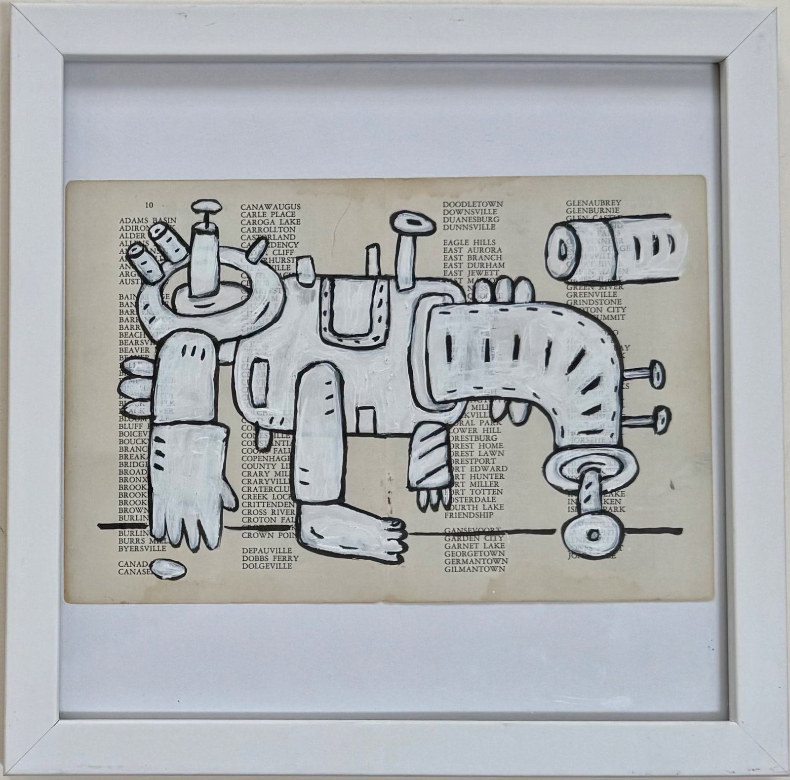 Fernando Orellana (American, b. 1973) UPSTATE SHENANIGANS No. 3, Woodstock, NY: Machine Age. Sumi-ink and acrylic on paper. Artist and title Identified on verso. FERNANDO ORELLANA. UPSTATE SHENANIGANS No 3. Approximate dimensions: framed: 11 1/4 x 14 1/4 in., art: 6 1/4 x 9 3/8 i