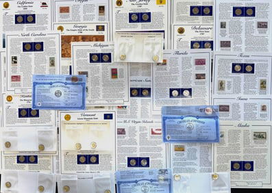 Estate Collection Of Unsorted American Commemorative Coins And Stamps, 1980-2005 (300+)