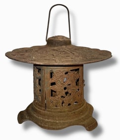 Antique Japanese "Maple Leaf" Flower Garden Pagoda Lantern, 13"