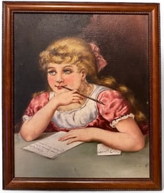 Victorian Oil Painting "DEAR SANTA" M.H. 1897