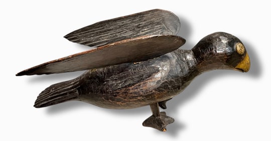 American Folk Art Carved Wood CROW, 1930s (17.5" x 9.75")