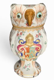 SAMSON PARIS, PORCELAIN JAR W/ COVER, MODELED AS AN OWL