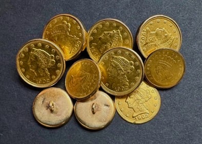 18k Gold Liberty Replica Coin Buttons on 14k Shanks 1902 & 1903