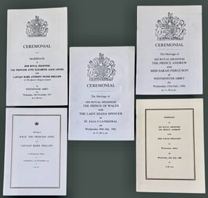 CEREMONIAL MARRIAGE PROGRAMS of QUEEN ELIZABETH & PRINCE PHILLIP'S CHILDREN