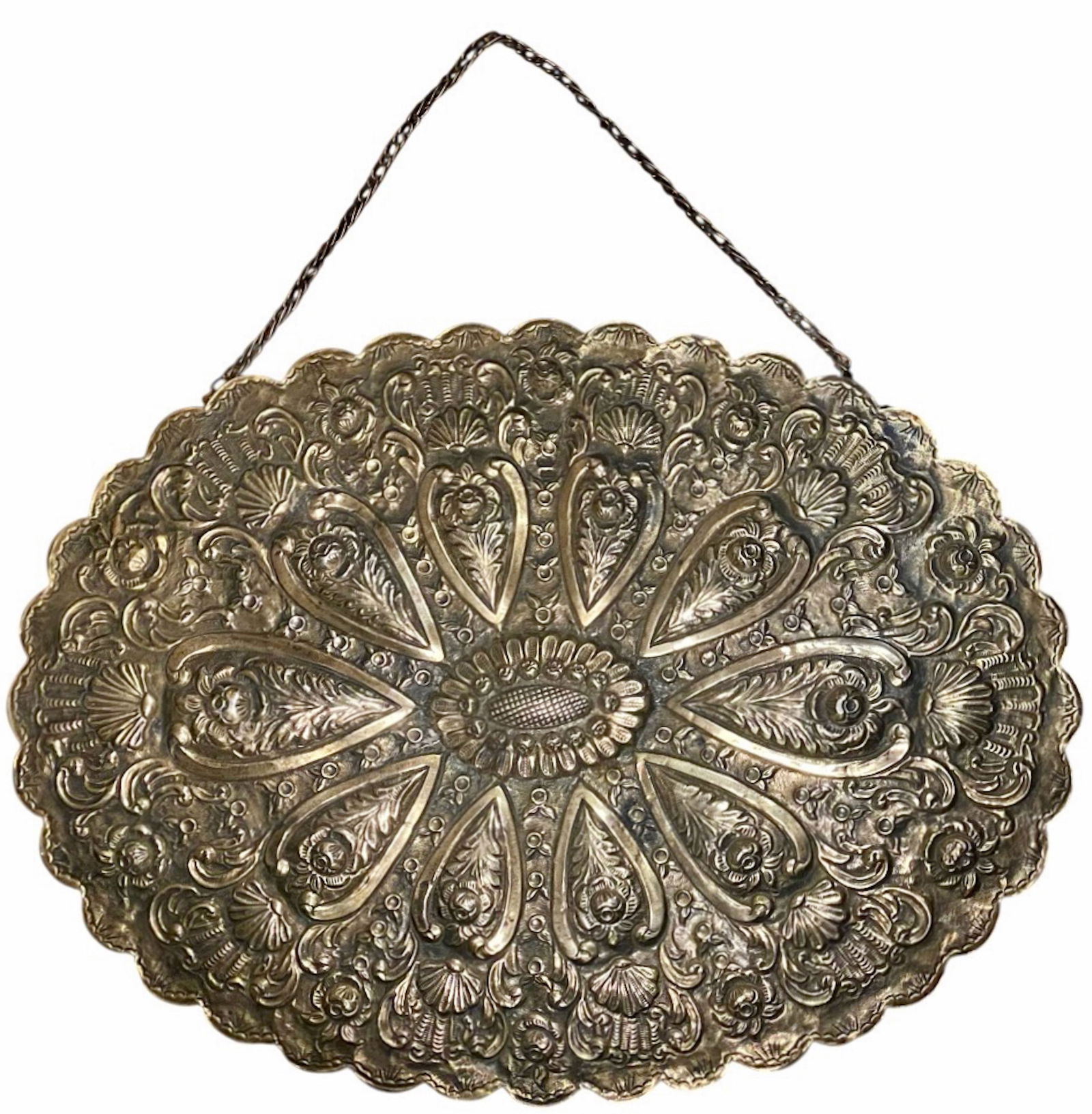 Turkish Ottoman Ornate 900 Silver Gilt Repousse Mirror (1 of 6)