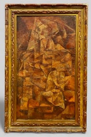Abstract Cubist Figurative Oil Painting On Canvas, 1940-50s