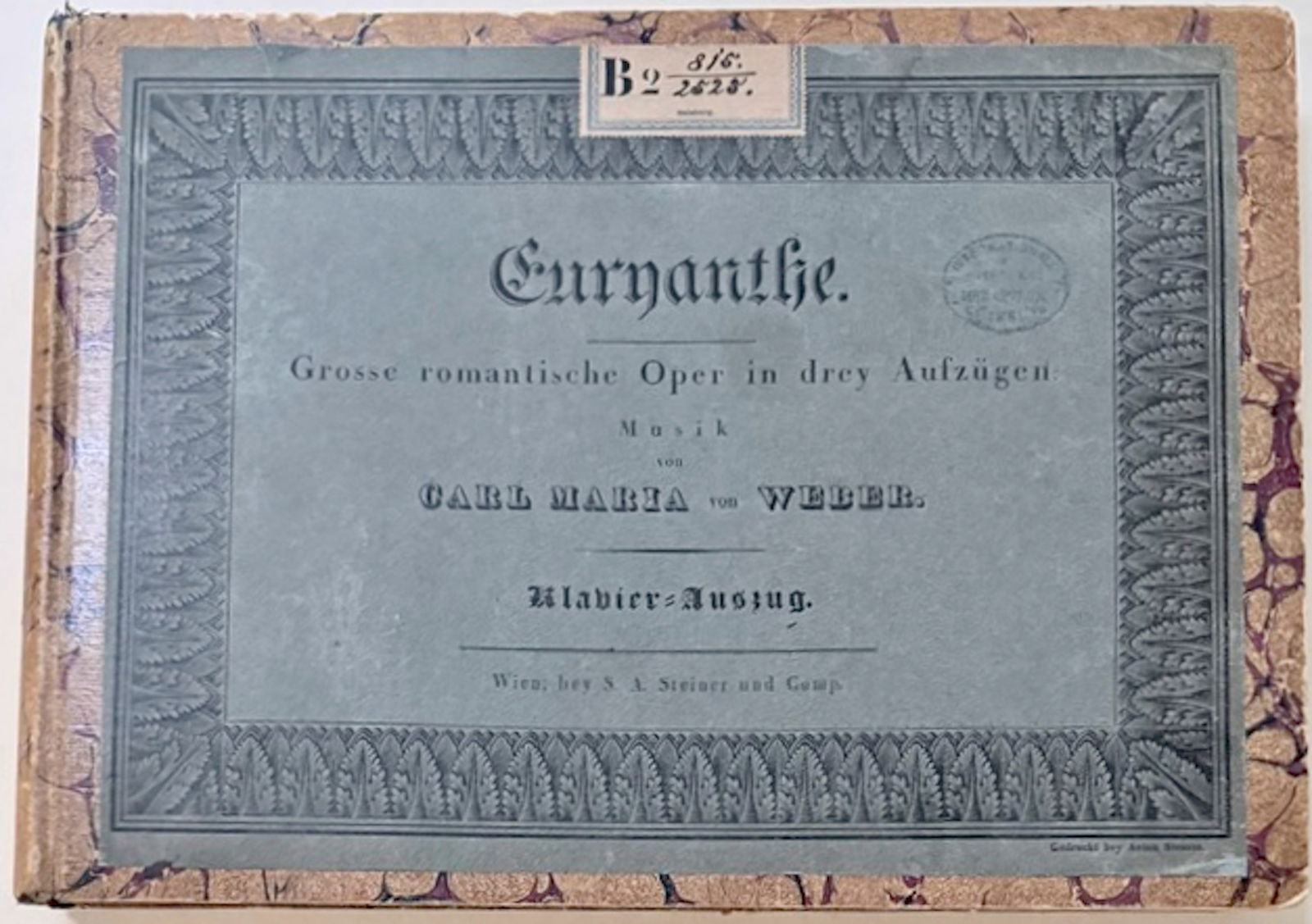 Carl Maria Von Weber EURYANTHE Original Music Manuscript In Facsimile: "Euranthe" heroic romantic composer by Carl Maria Von Weber (German, 1786-1826). 19th Century Carl Maria Von Weber, Original Music Manuscript in Facsimile, EURYANTHE. Publisher: Sigmund Anton Steiner,