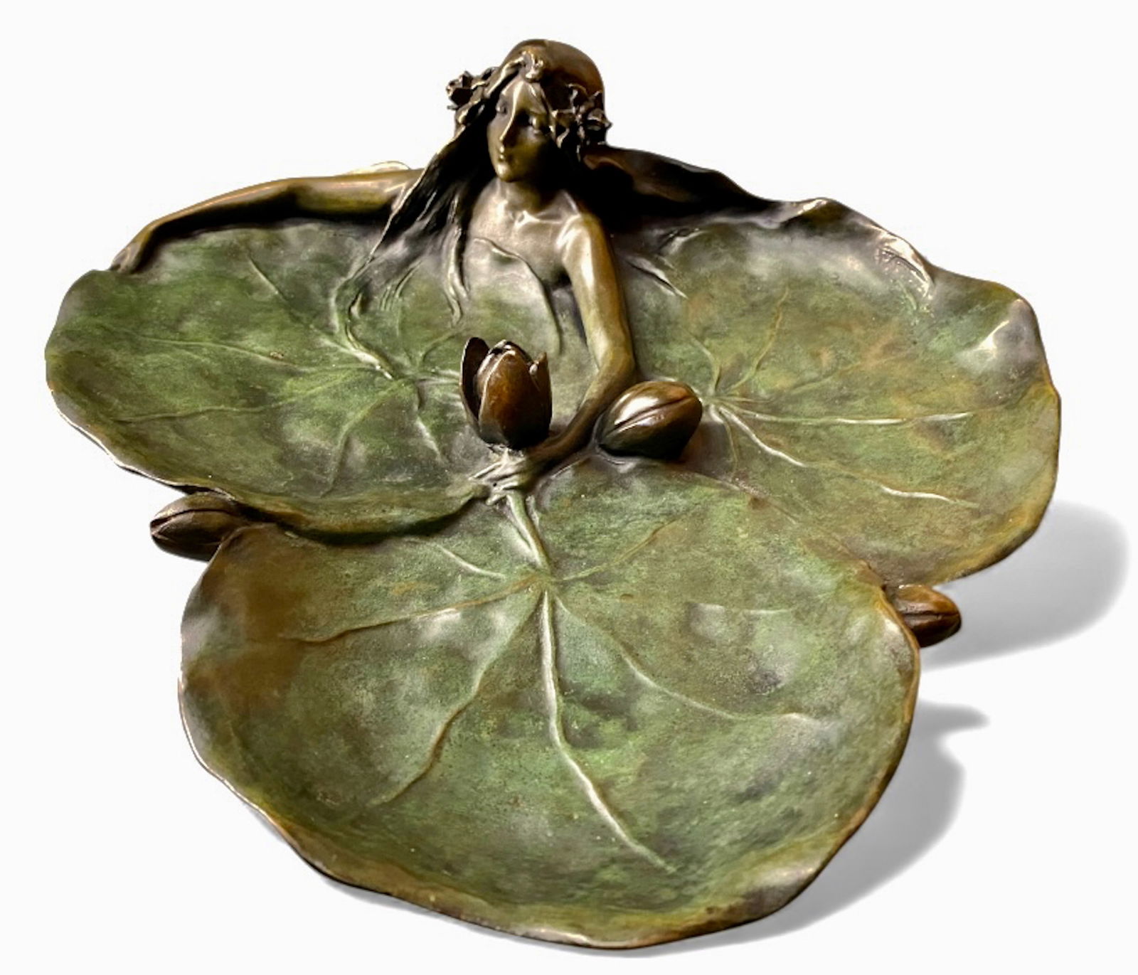 Art Nouveau Bronze Nymph Lily Pad Tray, Francois Raoul Larche (1 of 6)