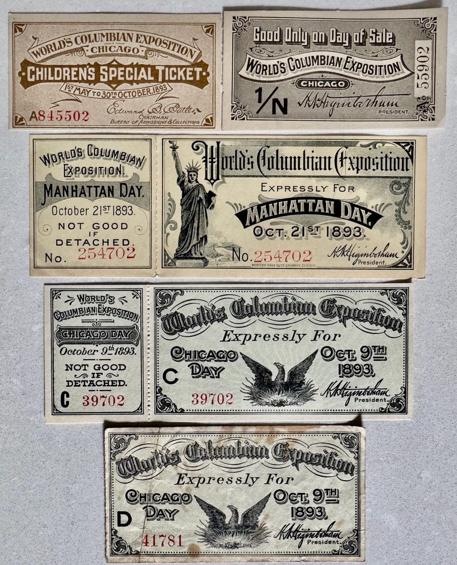 Chicago World's Fair, World's Columbian Exposition Tickets, 1893 (6) (1 of 7)