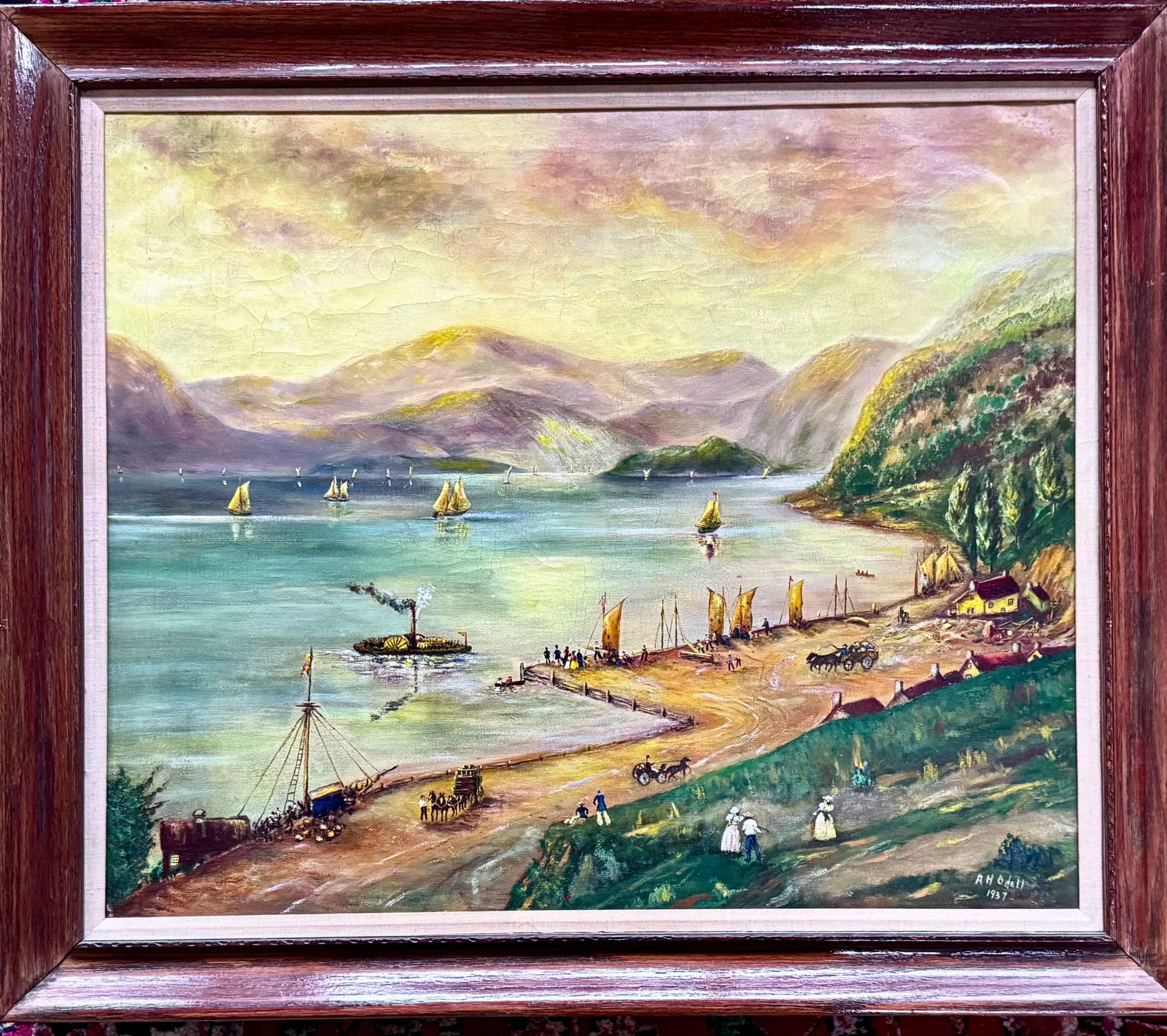 Merchant Coastal Harbor Oil Painting, A.H. Odell, 1937 (1 of 6)