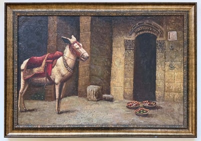 19th C. Orientalist Oil Painting "THE WHITE DONKEY"