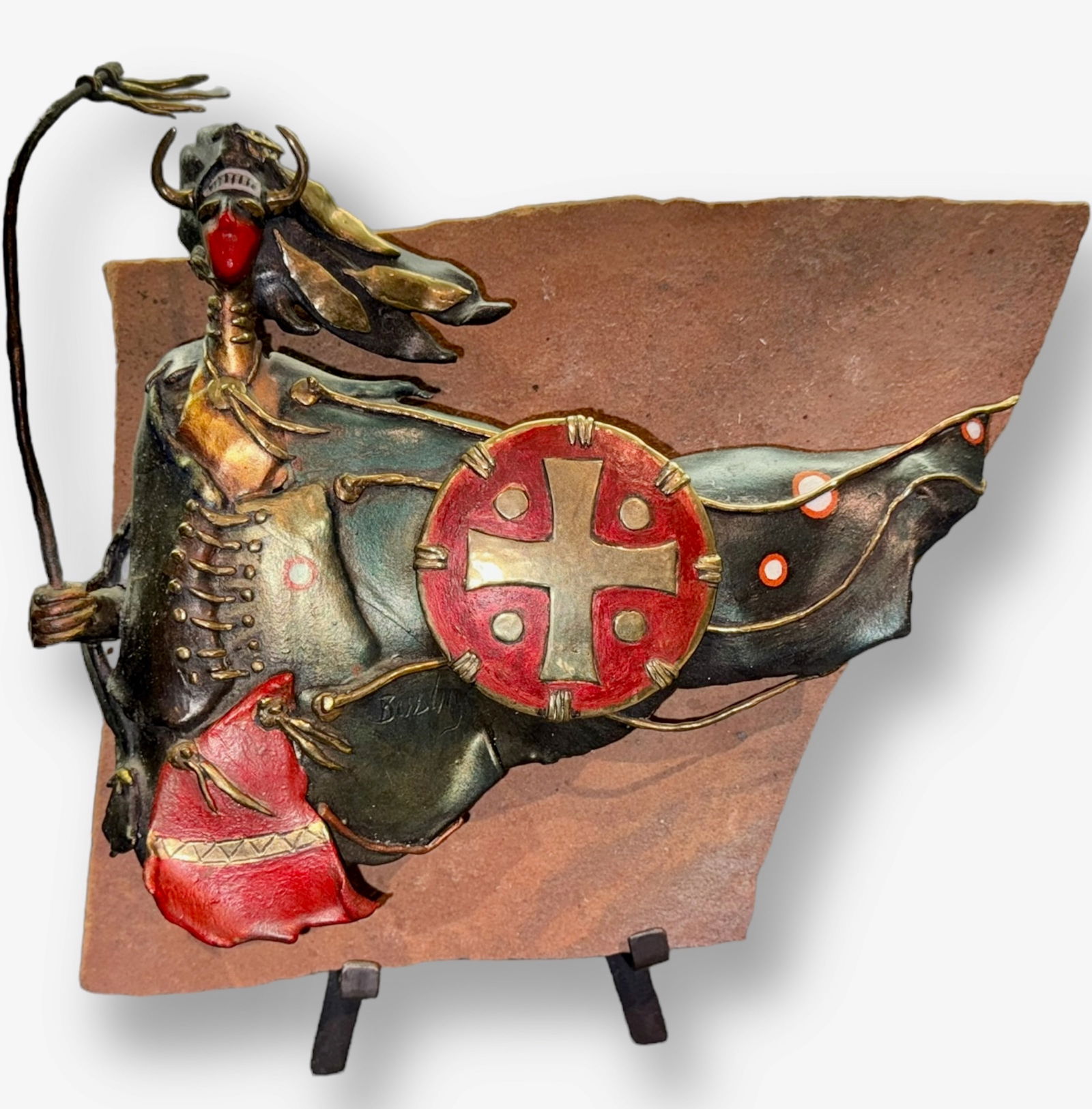 Native American Polychrome Bronze Sculpture, Signed (1 of 5)