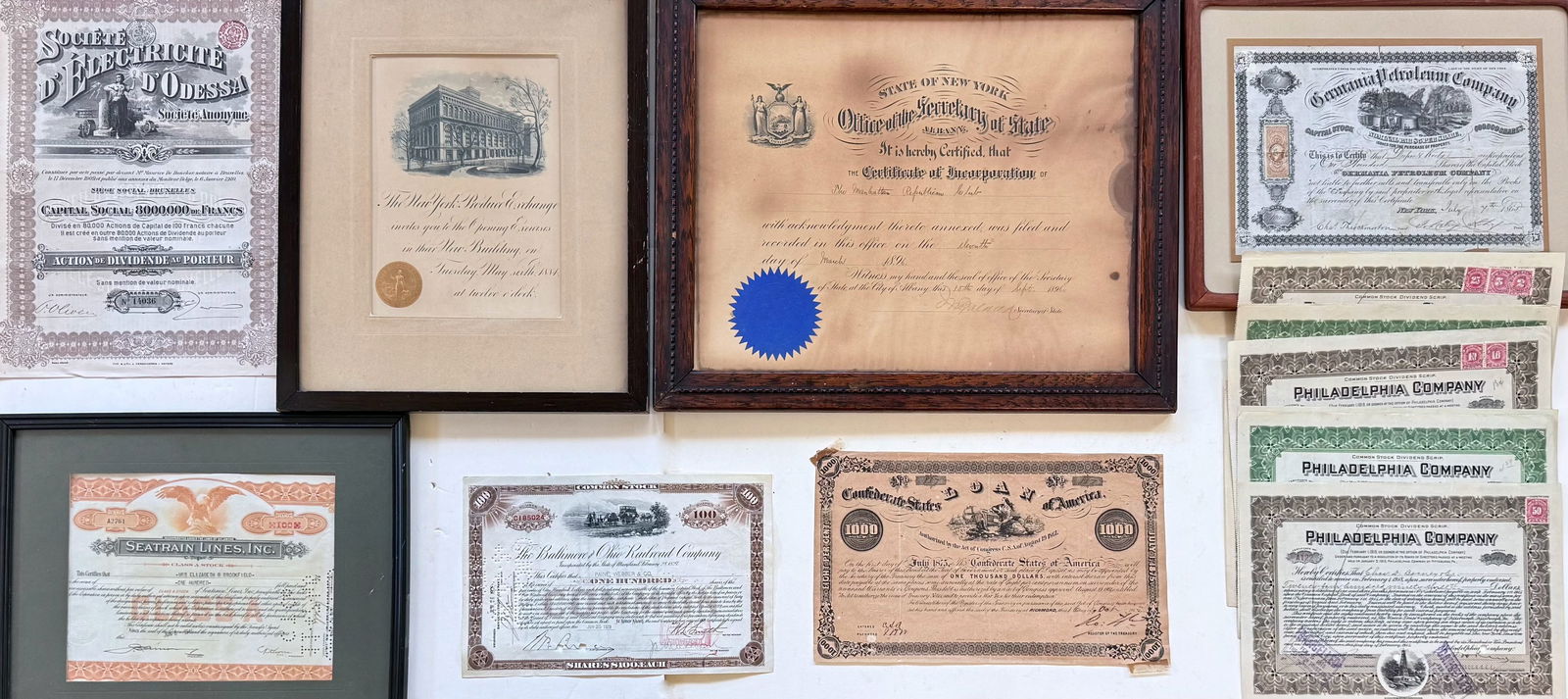 Stock Certificates and N.Y.C. Historic Documents, 1860--1900's (16) (1 of 8)