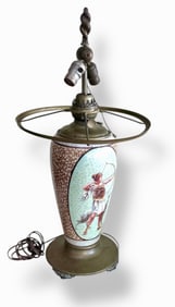 19th C. Painted Porcelain Table Lamp "Greek Goddess Artemis w/ Hound""