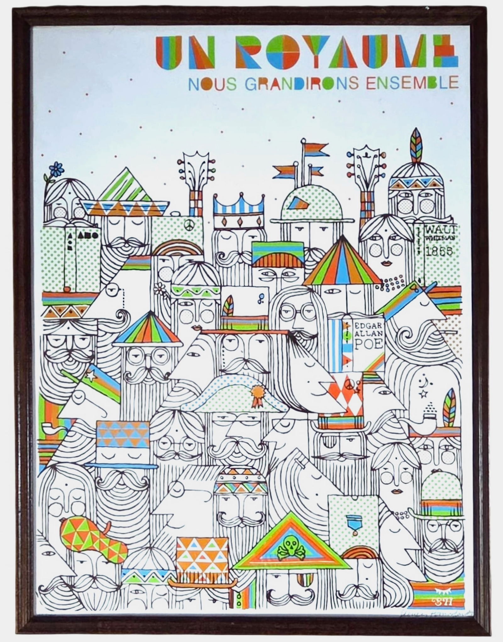 Steven Harrington (American, b. 1979) "Un Royaume", 2007: Un Royaume Nous Grandirons Ensemble (One Kingdom We Will Grow Together). Limited edition color lithograph, pencil signed and pencil numbered by the artist. Steven Harrington. 63/200. Year: 2007. Dimen