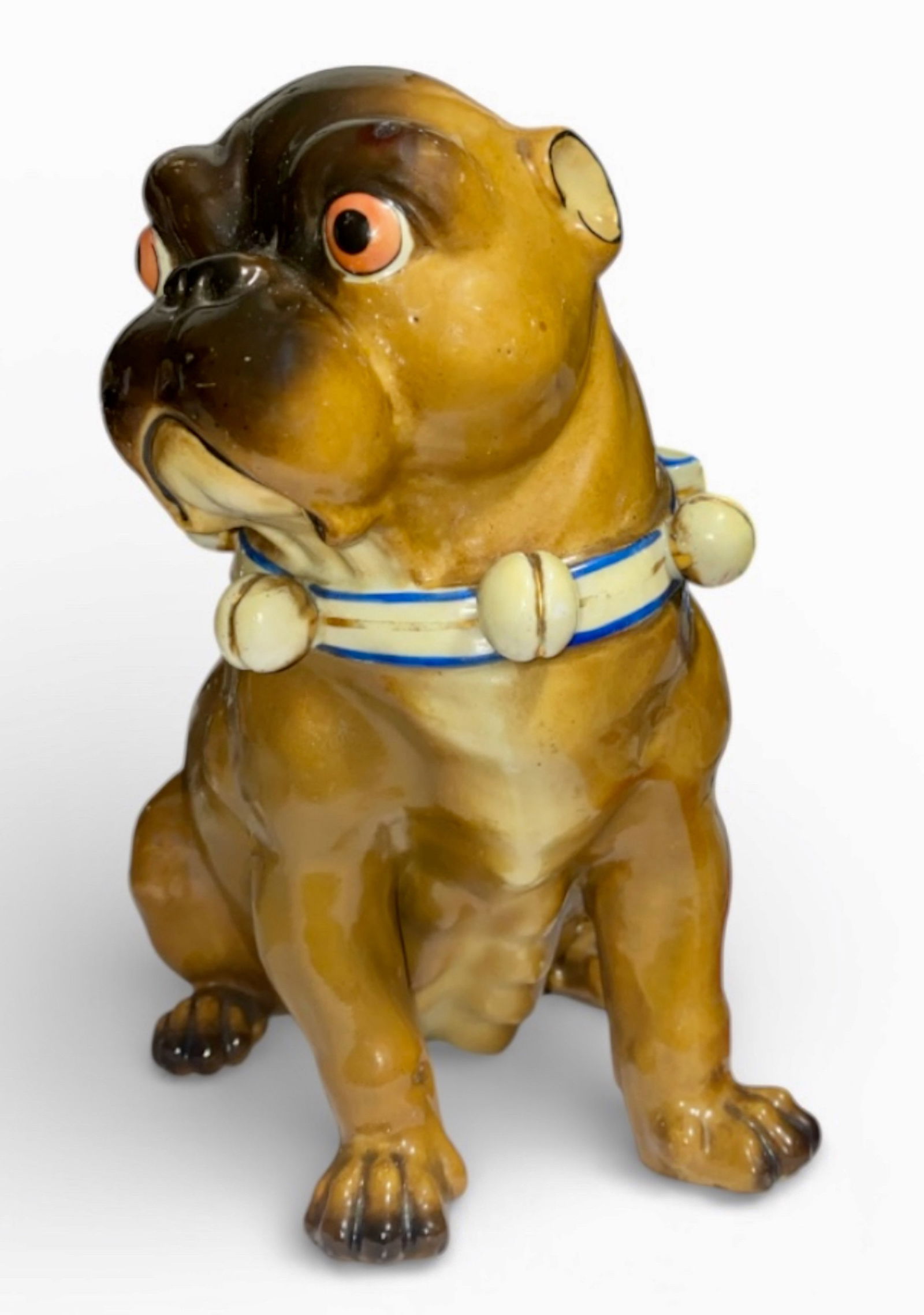 19th C. German Enameled Porcelain Pug / Bull Dog Figurine (1 of 6)