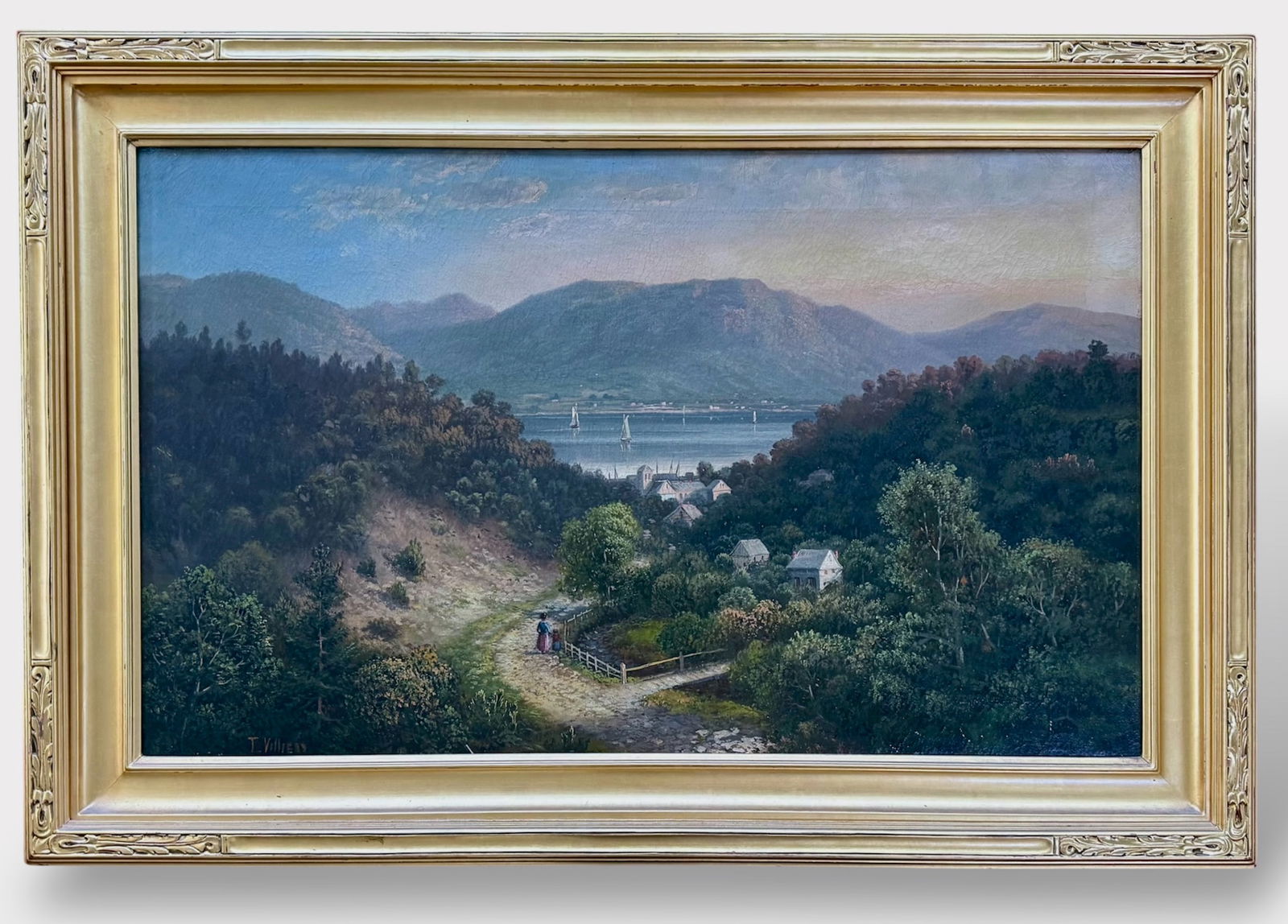 19th C. Mountain Lake Landscape Oil Painting, Signed (1 of 5)
