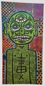 LOST BOY,  GRAFFITI STREET PAINTING TAGGED THROUGHOUT ON FOUND WOOD