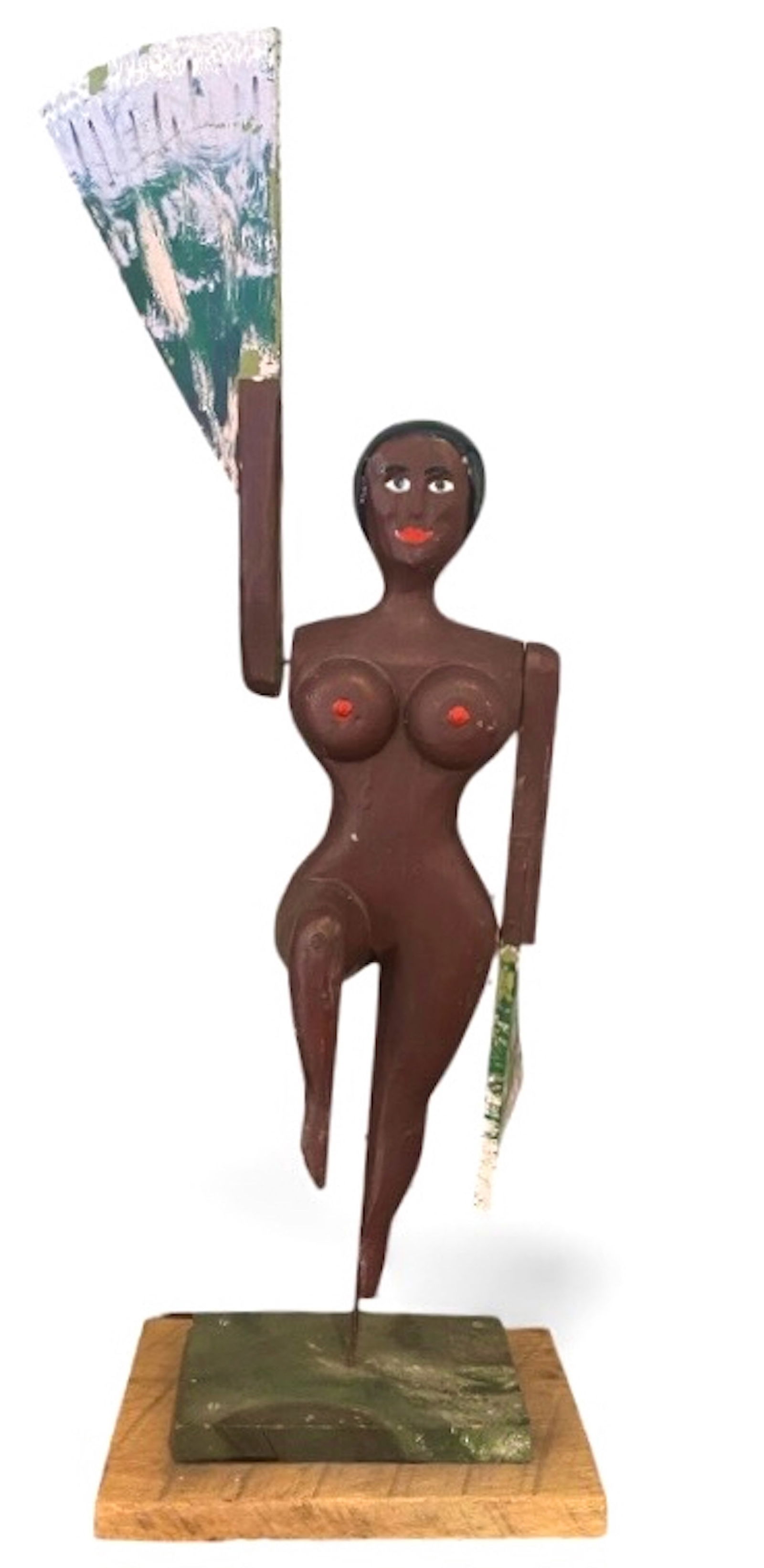 African American Folk Art Carved Articulated Whirligig "EXOTIC FAN DANCER" (1 of 6)