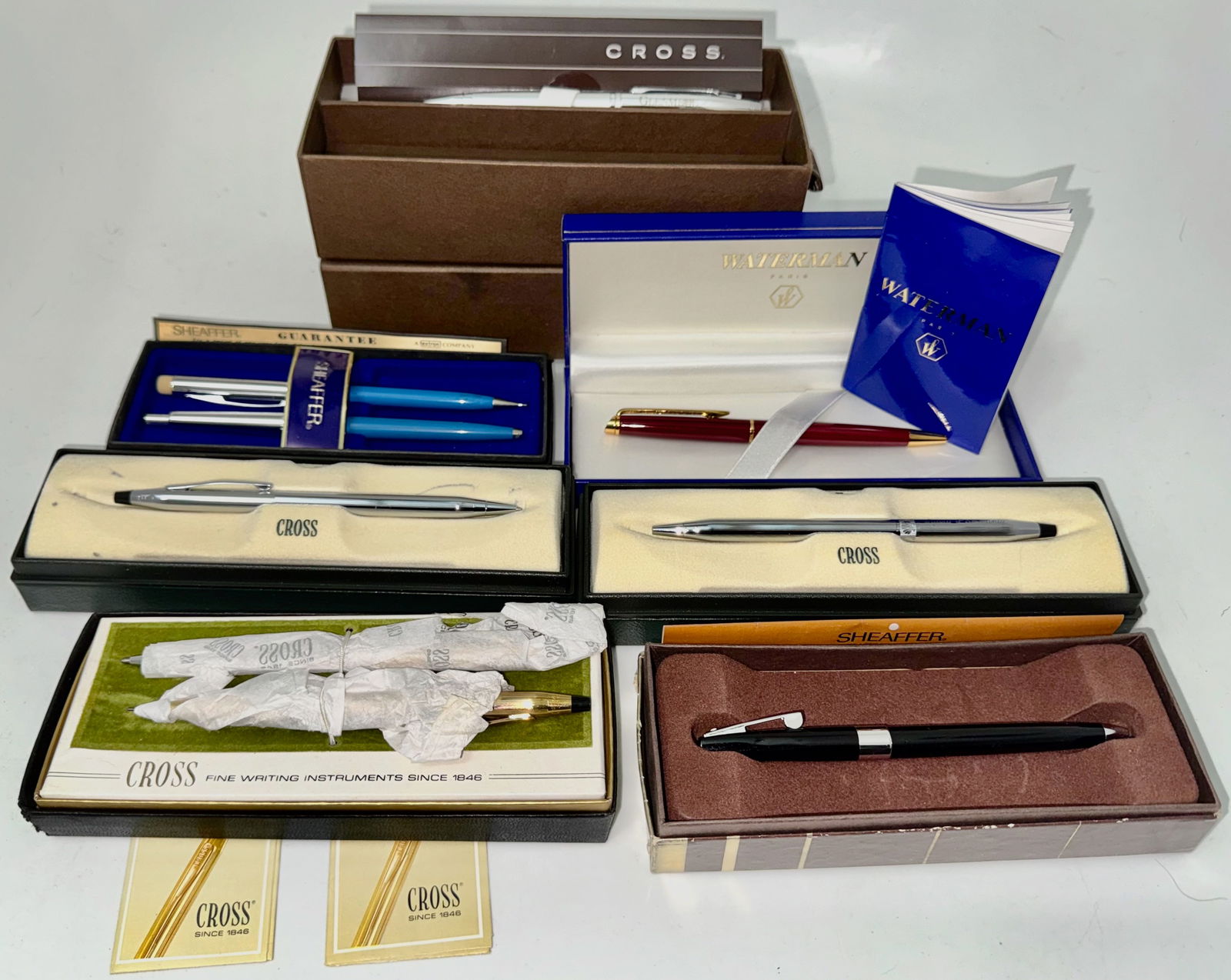 Vintage Collection of Pens In Original Fitted Cases: Waterman, Paris, Sheaffer & Cross (6) (1 of 5)