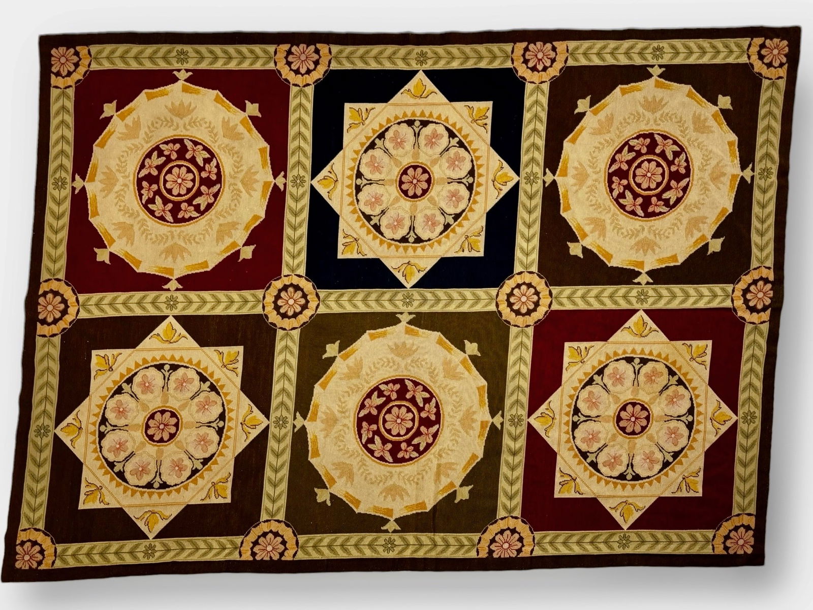 Hand-Woven Wool Needlepoint Flatweave Abusson Rug (1 of 6)