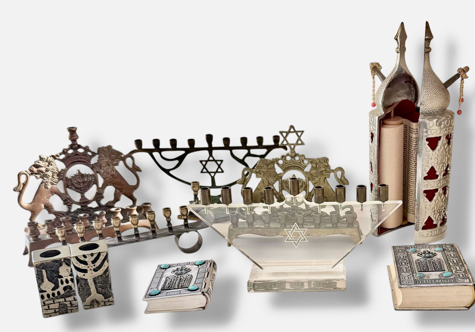 Judaica Collection Of Menorahs, Sefer Torah Scroll, (2) Siddur Avodat, & Avigdor Candle Holder (1 of 7)