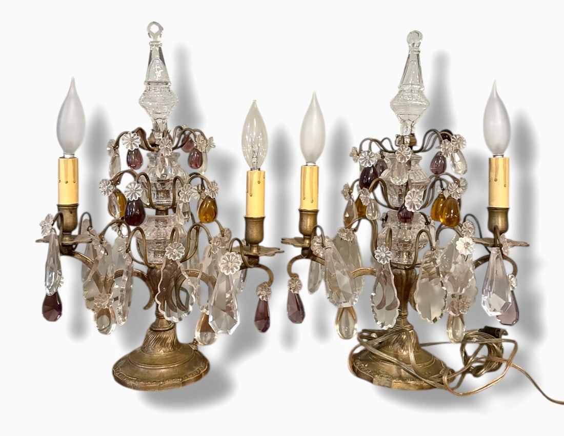 Antique French Bronze Crystal Girandoles Candelabras, Pair (1 of 7)