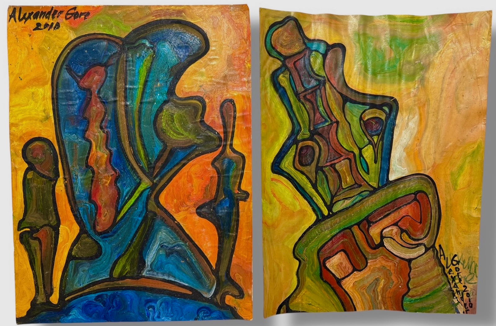 Pair of Russian Biomorphic Abstract Paintings, Alexander Gore, 2010 (1 of 6)