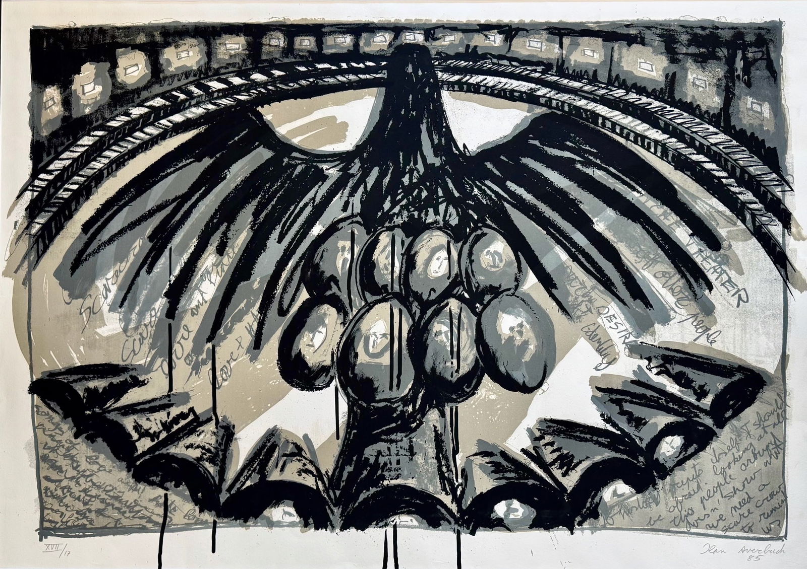 ILAN AVERBUCH (Israeli, b. 1953) Modernist Scarecrow Theatre Text Serigraph, 1985 (1 of 6)