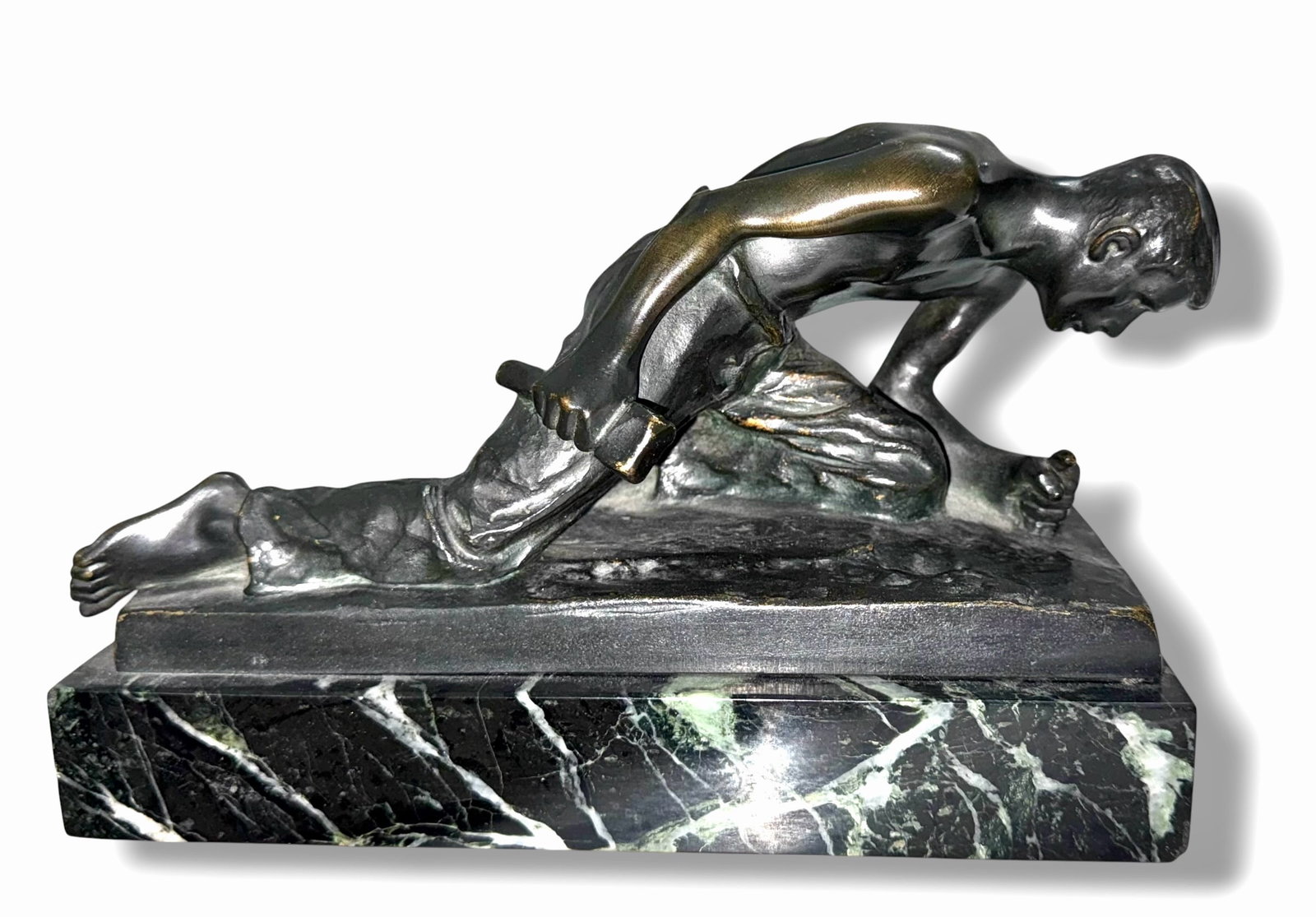 Austrian Bronze And Marble Figural Sculpture, circa 1910: Austrian Bronze Figural Sculpture, Mounted on a Black Marble Plinth. Impressed foundry mark: A.R. (Arthur Rubinstein Foundry). Artist: J. Valenta. Austria. B. Altman. Period: 1910. Dark patinated bron