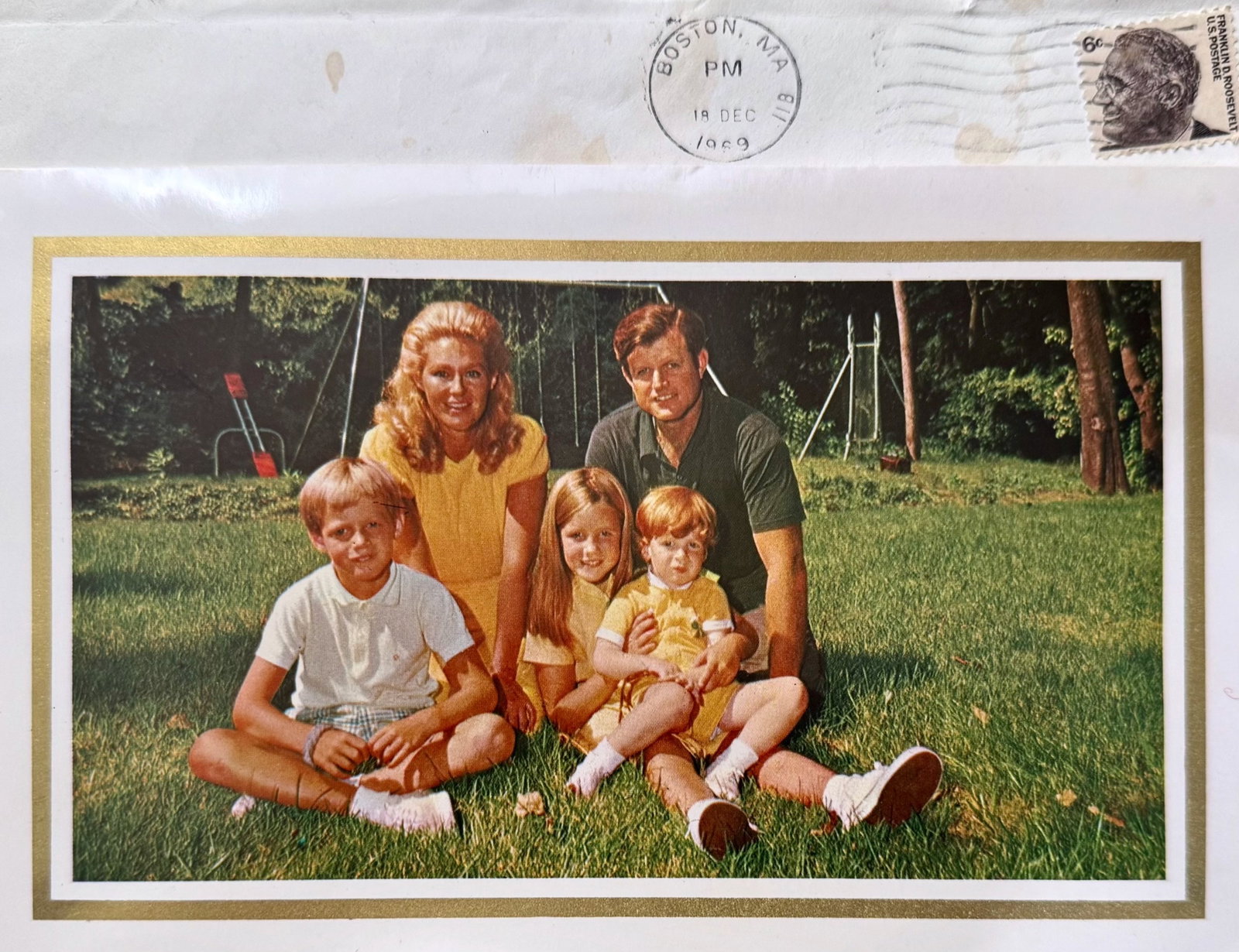 Edward "Ted" Kennedy and Joan Kennedy Family Christmas Card Including Mailing Envelope, 1969 (1 of 5)