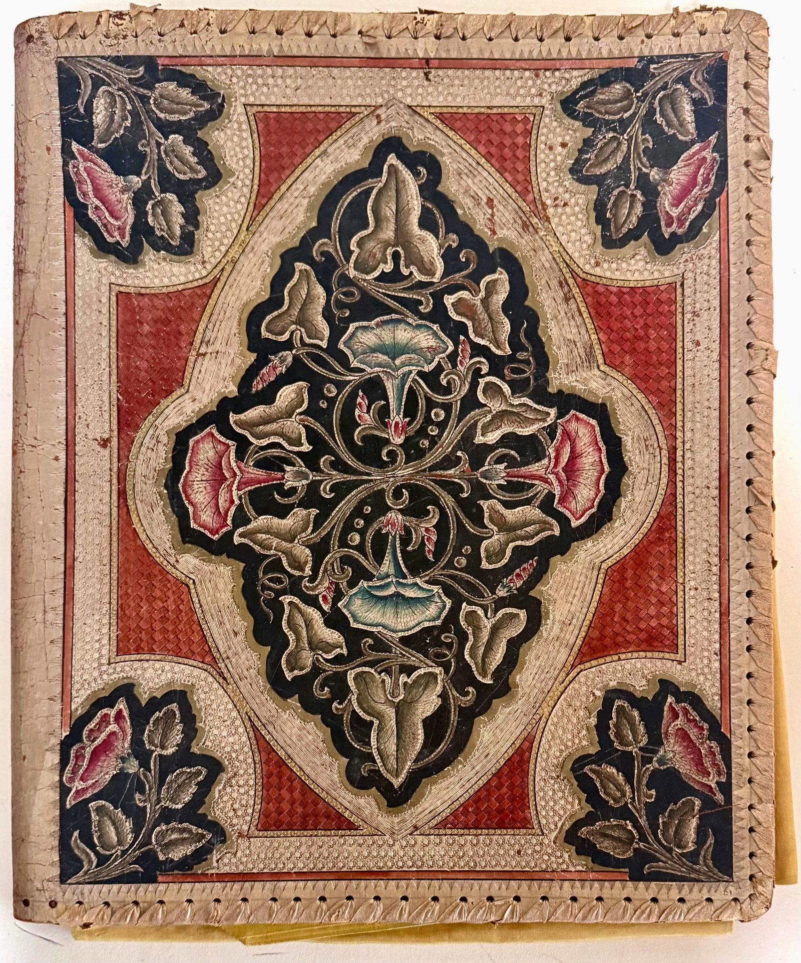 Venetian Hand-Tooled Leather Multi-Colored Geometric Pattern Correspondence Folio c. 1900s (1 of 5)