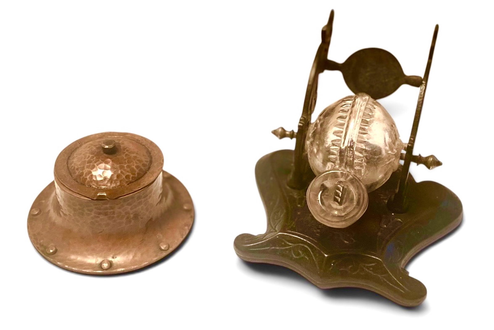Roycroft Groove Park Inn Inkwell, & Victorian Cast Iron Mechanical Snail Inkstand (1 of 9)