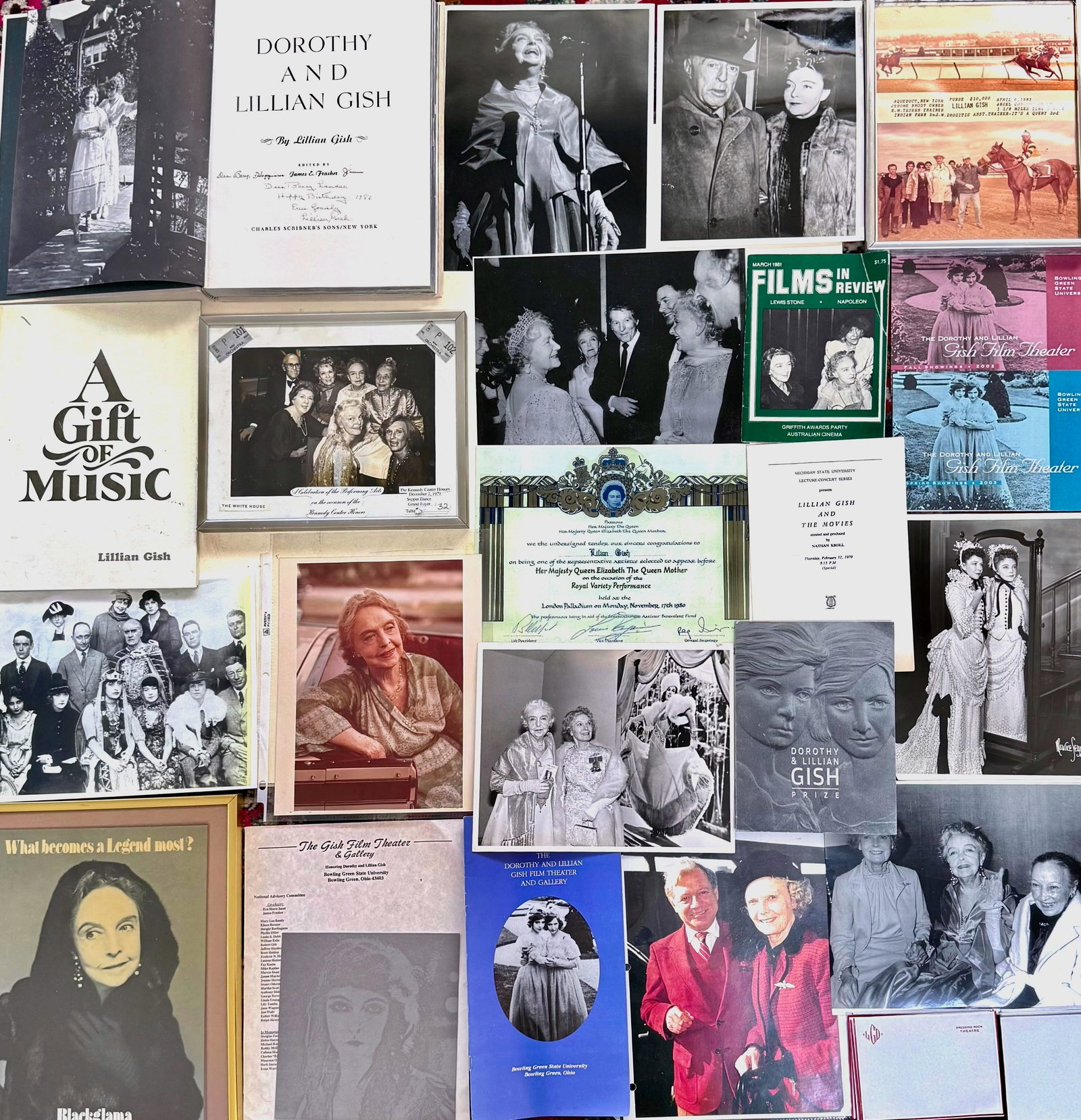 Lillian Gish Memorabilia, Inscribed Book, Photographs, Awards & Programs (1 of 5)