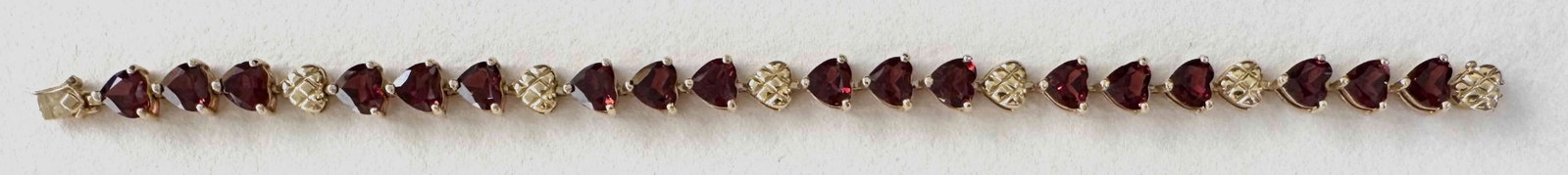 Estate 14k Yellow Gold Garnet Gemstone Heart Tennis Bracelet (1 of 8)