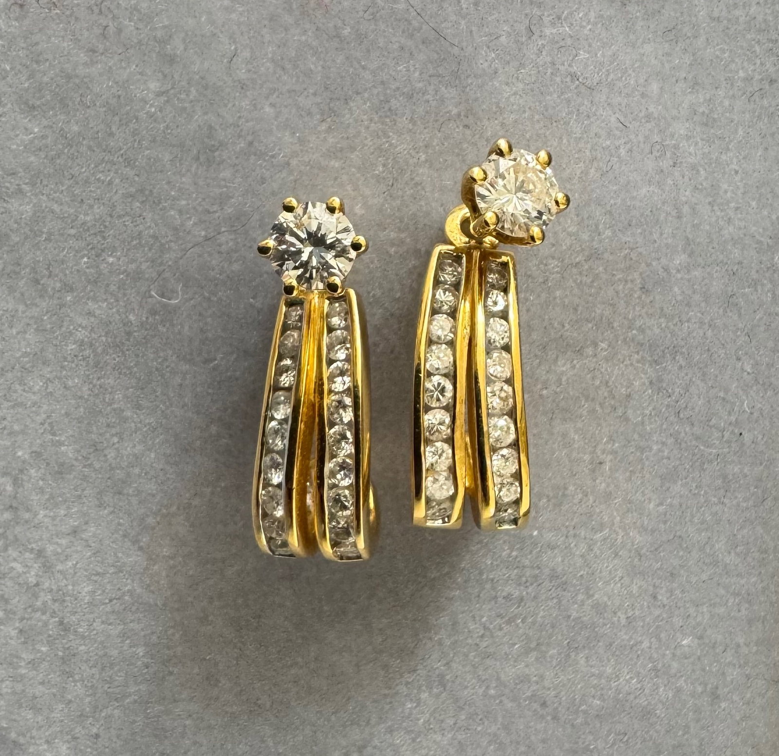 14k Gold Diamond Stud Earrings Featuring a Two-Column Drop of Cascading Diamonds (1 of 7)